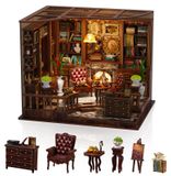 Étagère à livres en kit, maison de poupée en bois 3D avec éclairage LED, miniature à faire soi-même