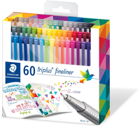 Staedtler Triplus Fineliner - 60 Assorted Colors - Fine Point - Cardboard Box
