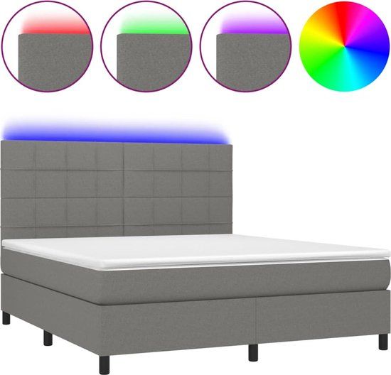 vidaXL Boxspring met matras en LED, stof, donkergrijs, 160x200 cm