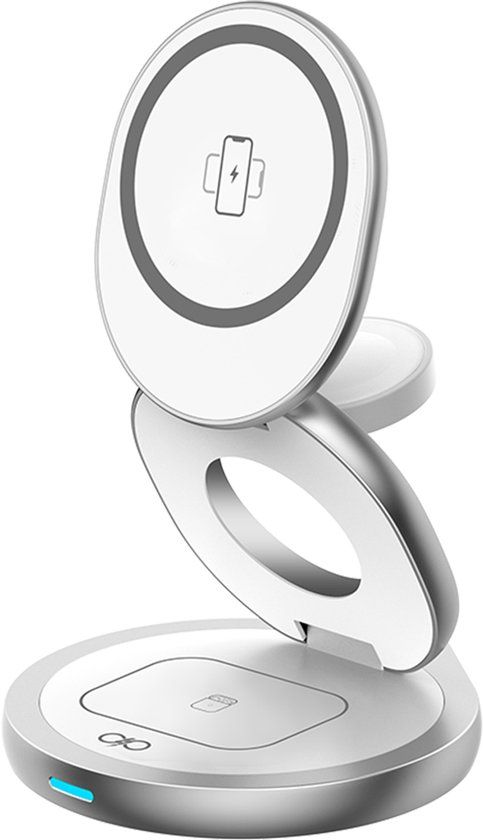 Force Case Draadloos Qi 3 / MagSafe Oplaadstation 15W 3 Zones Opvouwbaar Wit / Grijs