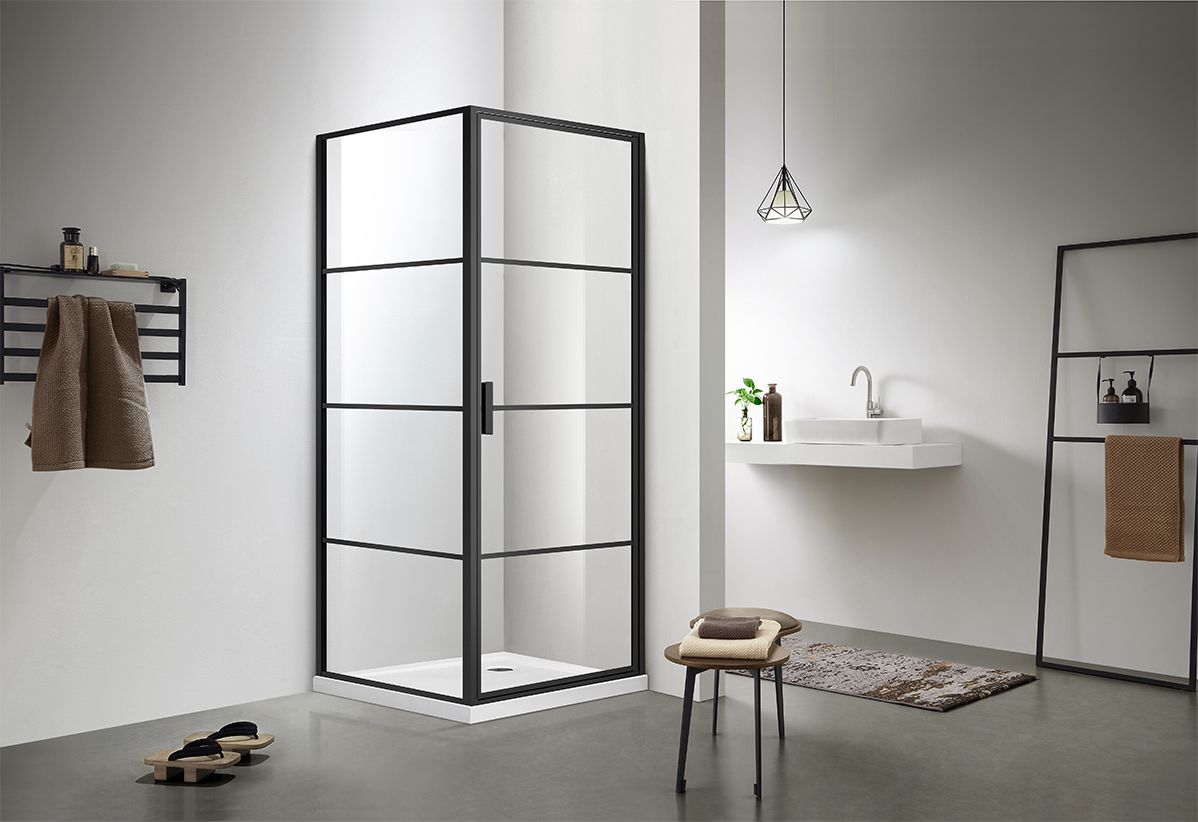 Badkamerplanet Douchecabine Mat Zwart 90x90 cm Nero 6mm Raster Nano Easy Clean