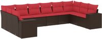 vidaXL 10-delige tuinbankset met kussens, bruin, polyrotan