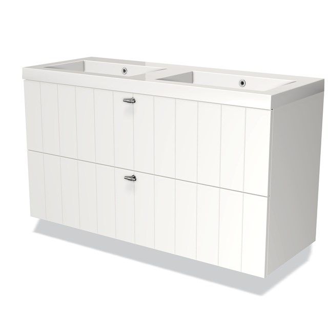 Maxaro Badkamermeubel 120cm Modulo Mat Wit 2 Lades Lamel Wastafel Mineraalmarmer