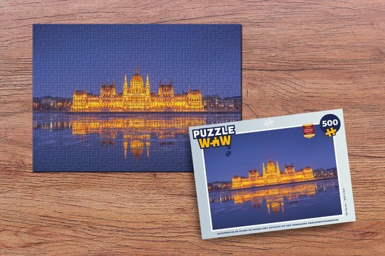 MuchoWow Puzzel IJskappen bij de rivier de Donau met uitzicht op het Hongaars parlementsgebouw - Legpuzzel - Puzzel 500 stukjes