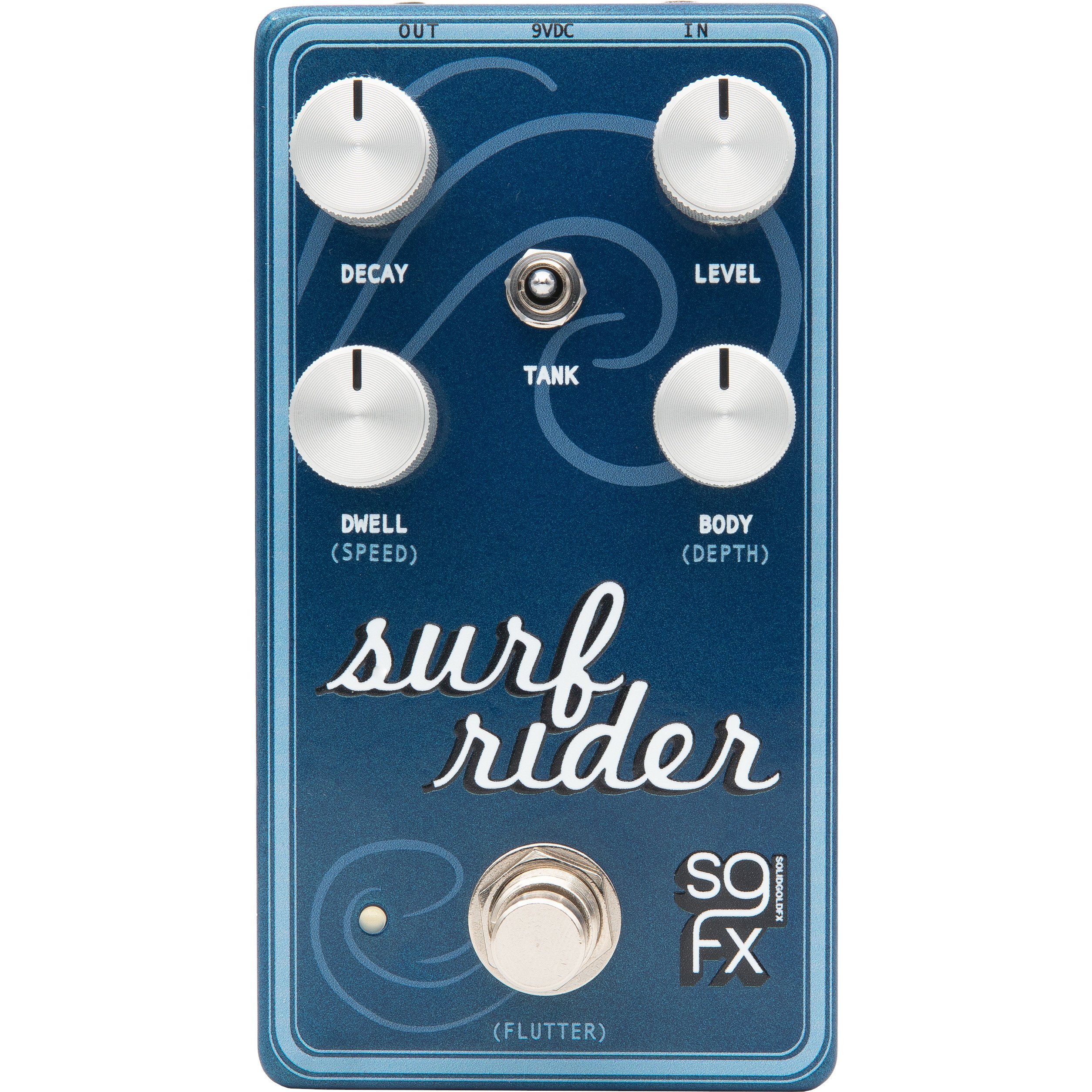 SolidGoldFX Surf Rider IV Modulated Spring Reverb effectpedaal met drie reverb tank-emulaties