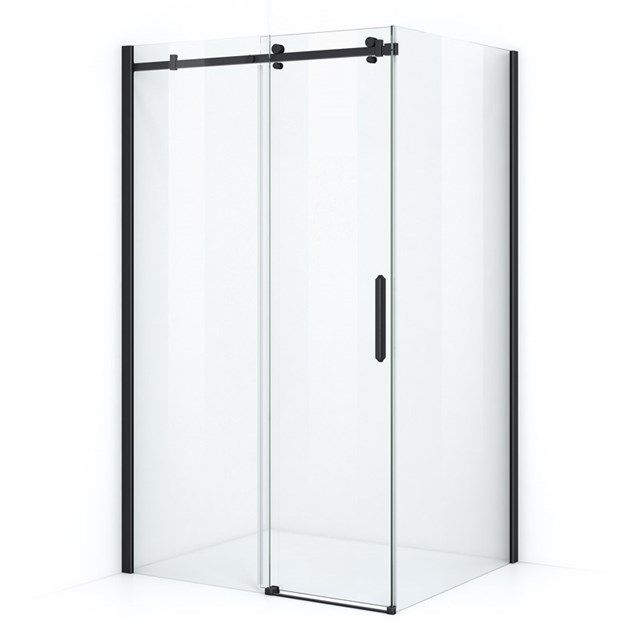 Maxaro Douchecabine Mat Zwart Crystal Allure 110x100cm met Schuifdeur Vierkant Rollersysteem