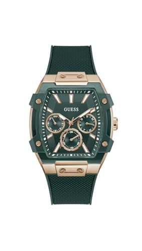 Guess Heren polshorloge GW0956G2 Phoenix, 43 mm roestvrij staal goud zwart, vierkante behuizing, kwarts, mineraalglas gehard, 5 ATM, siliconen armband