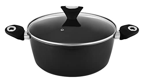 Venga! 28 cm Cooking Pot with Lid, 6.2 L Capacity, Non-Stick Coated, Dishwasher Safe, Turbo-Induction Bottom, Soft-Touch Ergonomic Handles, Black/Silver, VG POT 3002