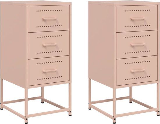 vidaXL Nachtkastjes - Roze - Staal - Set van 2 - 36x39x78 cm