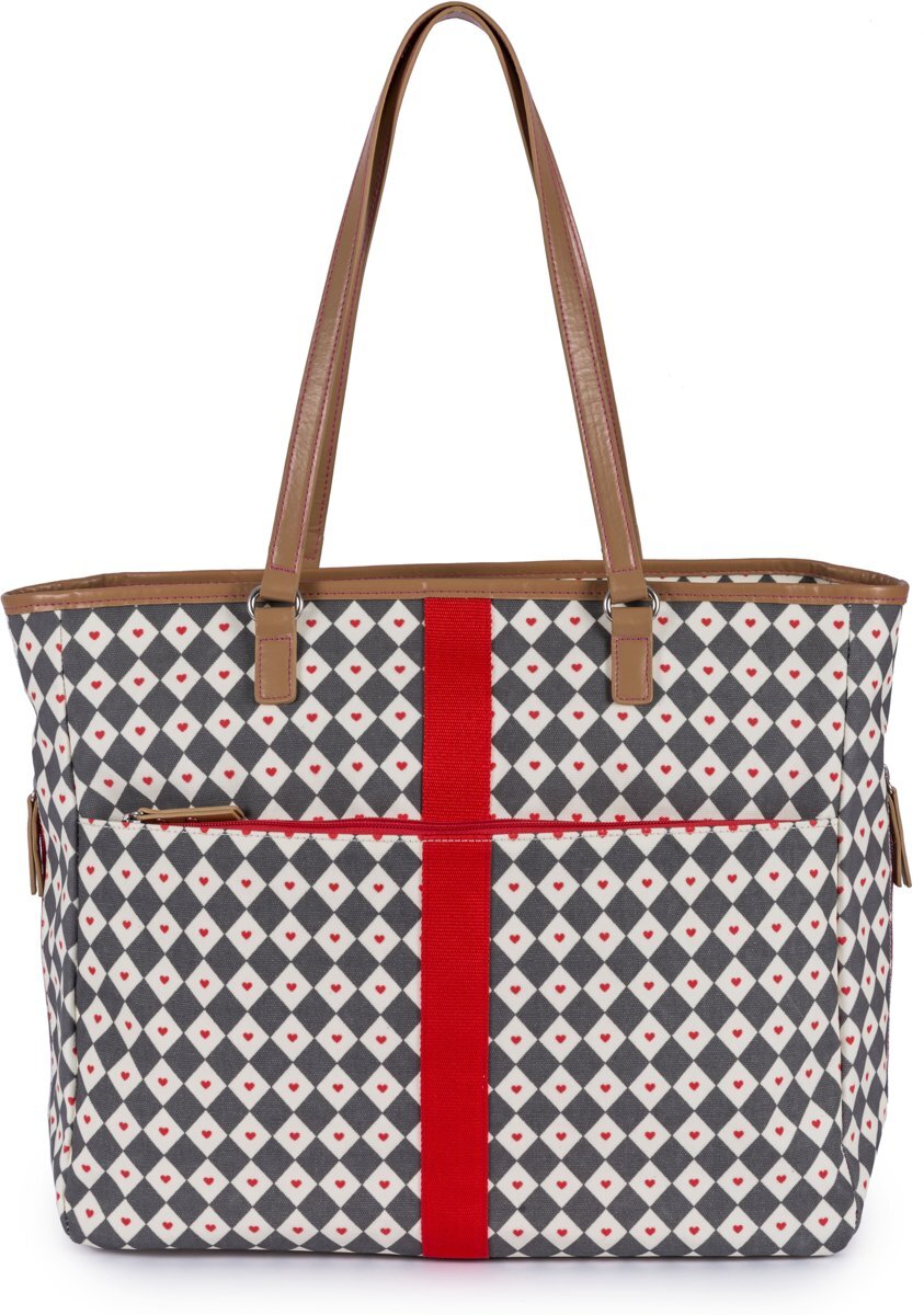 PINK LINING Henrietta Tote - Diamond Heart - Grey & Red