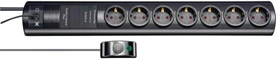 Brennenstuhl Primera-Tec Comfort Switch Plus - Stekkerdoos met overspanningsbeveiliging - 7-voudig - Zwart - 2m