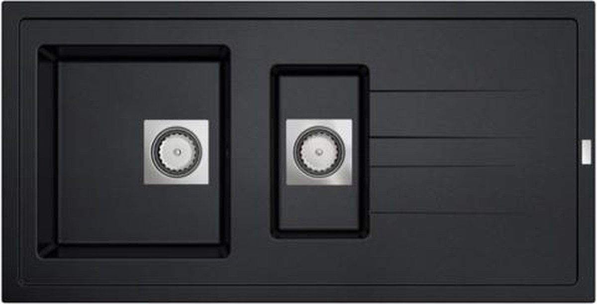Nemo Go Molto inbouwspoeltafel composiet met 1,5 bakken met afdruip 980 x 500 mm zwart