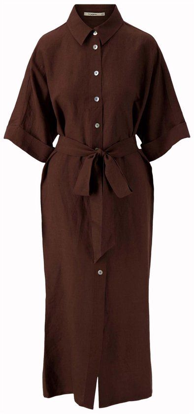 Zusss Jurk Linnen Wijde Doorknoopjurk 0301 0036 Brown Dames Maat - XL