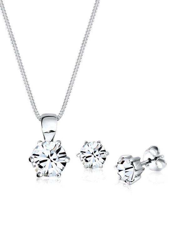 Elli Sieraden Set Klassieke Kristallen 925 Sterling Zilver - Vrouwen