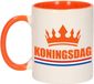 Bellatio Decorations Koningsdag 1x Koningsdag beker / mok - oranje met wit - 300 ml keramiek - oranje bekers