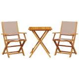 vidaXL 3-delige Bistroset met Stoffen Bekleding en Massief Hout - Taupe