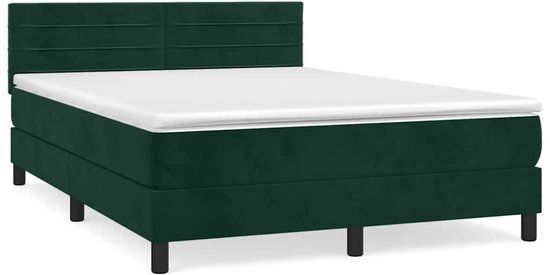 vidaXL Boxspring met matras fluweel donkergroen 140x190 cm