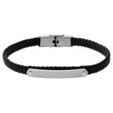 Lucardi - Heren Stainless steel herenplaatarmband gevlochten leer zwart
