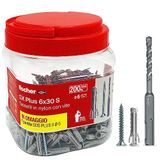 fischer Propack SX Plus 6 S, 200 pluggen 6 x 30 met schroef + boor SDS 6 mm, herbruikbaar, voor bevestiging op beton en metselwerk 570206