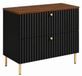 3xE living Meuble de salle de bain Autoportant sous lavabo 80 cm, 2 tiroirs, Noir + Plan de toilette Chêne Noyer, Poignées dorées, Pieds dorés, 80 x 44,4 x 73,6 cm