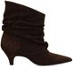 Manfield Dames Donkerbruine suède slouchy enkellaarsjes met hak - Maat 42