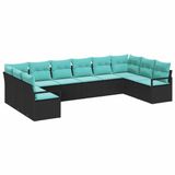 vidaXL Bankstel 10-zits Zwart Polyrattan