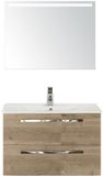 BES LED Seville Badmeubelset 80 cm - Natuur Eiken - Keramische Wastafel Wit Enjoy met Sence Spiegel