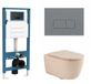 QeramiQ Dely Swirl Toiletset - Toilet suspendu - Réservoir encastré - Sans bride - Cuvette à chasse directe - Évacuation PK - Double chasse - Abattant Soft-close - Céramique - Beige