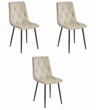 LEOBERT Set van 3 Eetkamerstoelen LIBRA Crème – Zwarte Metalen Poten, Modern Velvet Bekleding, Ergonomisch Design, Max. 120 kg