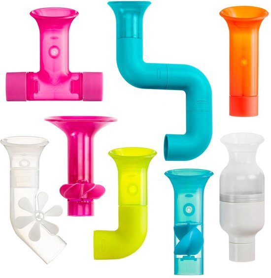 BOON Pipes Cogs Tubes Babybadspeelgoed Bundel Badaccessoires voor baby's en peuters, meerkleurig peuterbadspeelgoed voor jongens en meisjes, geschikt voor 1, 2, 3 & 4 jaar, meerkleurig