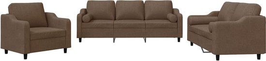 vidaXL 3-delige Loungeset met kussens - Stof - Bruin