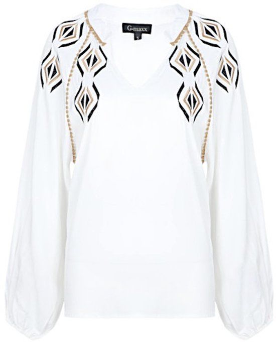 G-Maxx Xylia V-hals Lange mouw Katoen Offwhite Blousetop Dames XL