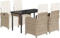 vidaXL Ensemble de jardin 5 pièces avec coussins, polyrotin, beige