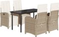 vidaXL Ensemble de jardin 5 pièces avec coussins, polyrotin, beige