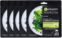 Garnier Skinactive Face Pure Charcoal Black Tissue Mask - 5 Stuks