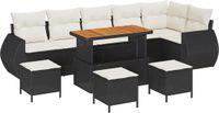 vidaXL Tuinbank Set 10-delig Zwart Polyrattan