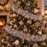Decoris Kerstslinger guirlande - 10x - zilver - glanzend lametta - 270 cm