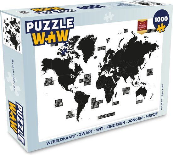 MuchoWow Puzzel Wereldkaart - Zwart - Wit - Kinderen - Jongen - Meisje - Legpuzzel - Puzzel 1000 stukjes volwassenen - Sinterklaas cadeautjes - Sinterklaas voor grote kinderen