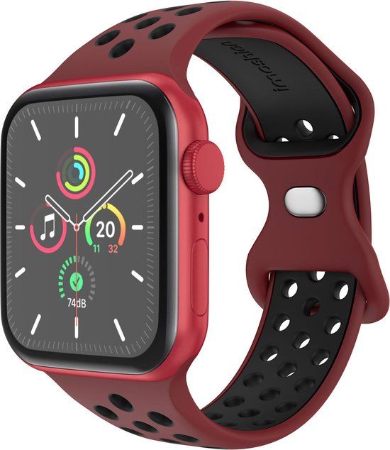 iMoshion Sport⁺ bandje Apple Watch 42/44/45/49mm - Wine Red & Black - Maat S/M