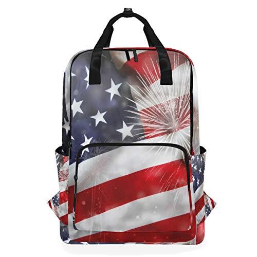 FANTAZIO Amerika Vlag Met Vuurwerk Onafhankelijkheid Dag Rugzak Casual Daypack