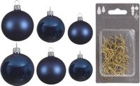 Kaemingk B.V. Grand lot boules de Noël verre bleu foncé brillant/mat 50x pièces - 4-6-8 cm incl crochet