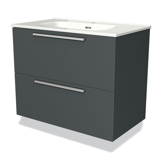 Maxaro Badkamermeubel 80cm Modulo Donkergrijs 2 Lades Vlak Wastafel Keramiek