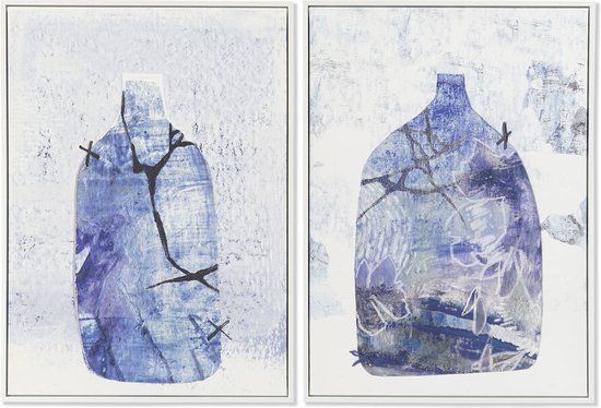 DKD Home Decor Canvas Schilderij - Vaas Scandinavisch (2 Stuks) - Blauw - Modern
