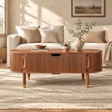 STILVORA Salontafel - Ovale Hydraulisch Verstelbare Tafel Met Opbergruimte - Voor Woonkamer - MDF En Hout - 110x48x57 Cm - Walnoot