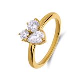 Lucardi Dames Stainless steel ring met zirkonia voor dames - Ring - Staal - Goudkleurig - 16 / 50 mm