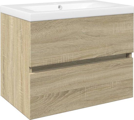 vidaXL 2-delige Badkamermeubelset keramiek en bewerkt hout