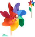 Relaxdays Windmolen Tuinsteker - Set van 2 - Bloem - Kunststof/Hout - Groen/Blauw/Rood - 47.5 cm