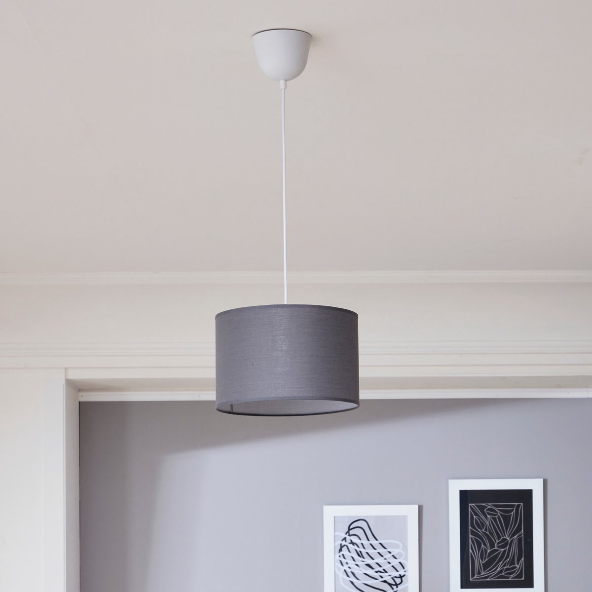 INSPIRE - Hanglamp SITIA - 1 lichtpunt E27 - 46W - Ø 28 cm - Katoenen hanglamp - Grijs