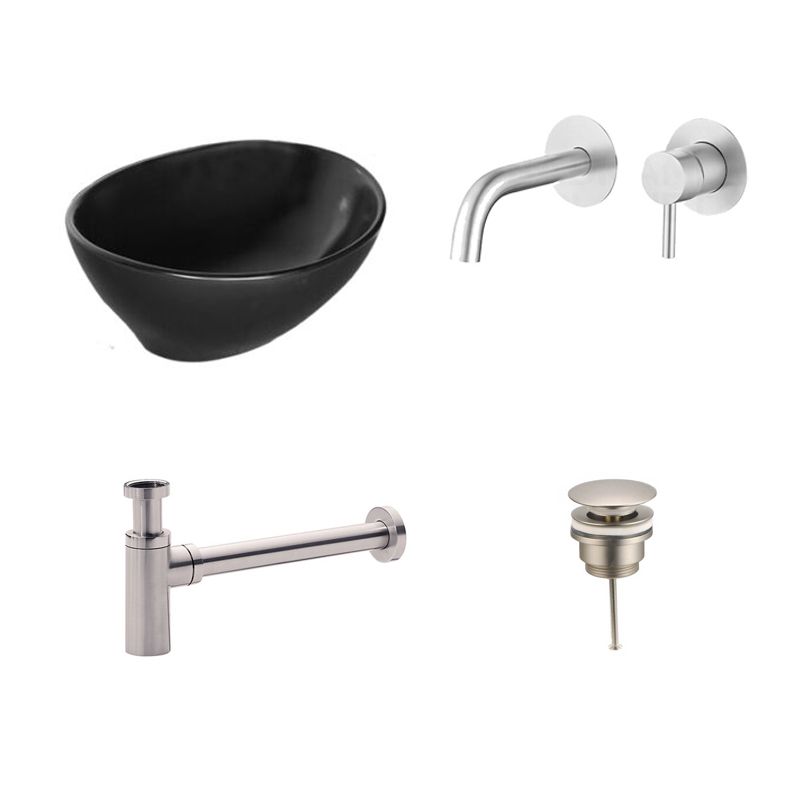 Badkamerplanet Waskomset Vienna Mat Zwart Keramiek RVS Inbouwkraan 40,5x33x14 cm