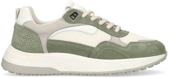 Manfield Heren Groene Leren Sneakers met Suède Details - Maat 47